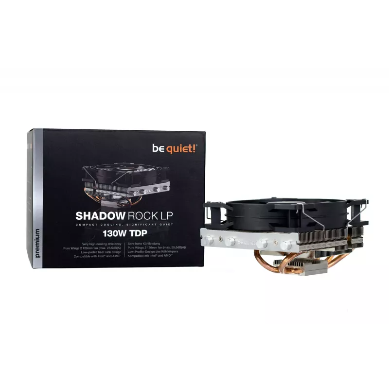 be quiet! Shadow Rock LP CPU aušintuvas, 120 mm ventiliatorius, Intel LGA1700/1200/1150/1151/1155/2011 Square ILM, AMD AM5/AM4/AM3(+)/AM2(+)/FM1/FM2(+), 130 W TDP, aukštis 75,4 mm
