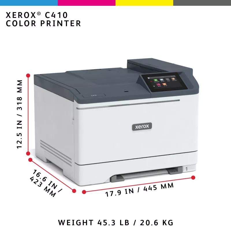 Xerox C410 A4 spalvotas spausdintuvas, 40 ppm, automatinis dvipusis spausdinimas, PS3, PCL5e/6, 2 padėklai, 251 lapas