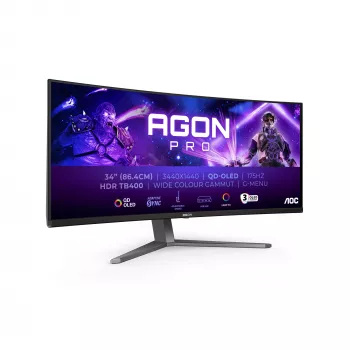 Monitorius AOC AGON PRO AG346UCD 86,4 cm (34 col.) 3440 x 1440 pikselių Wide Quad HD QD-OLED juodas, pilkas