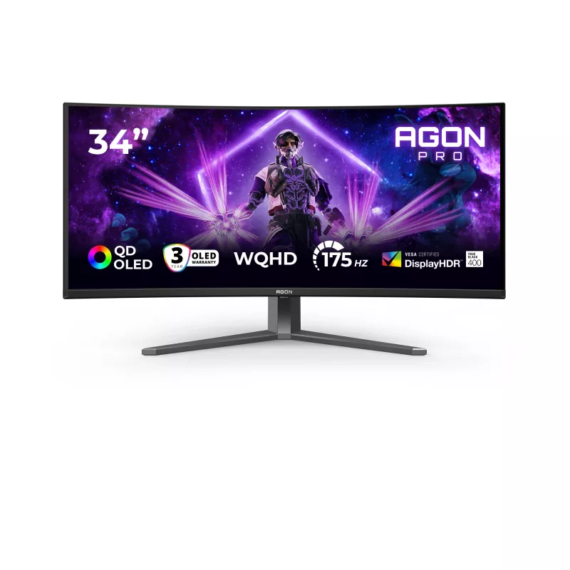 Monitorius AOC AGON PRO AG346UCD 86,4 cm (34 col.) 3440 x 1440 pikselių Wide Quad HD QD-OLED juodas, pilkas