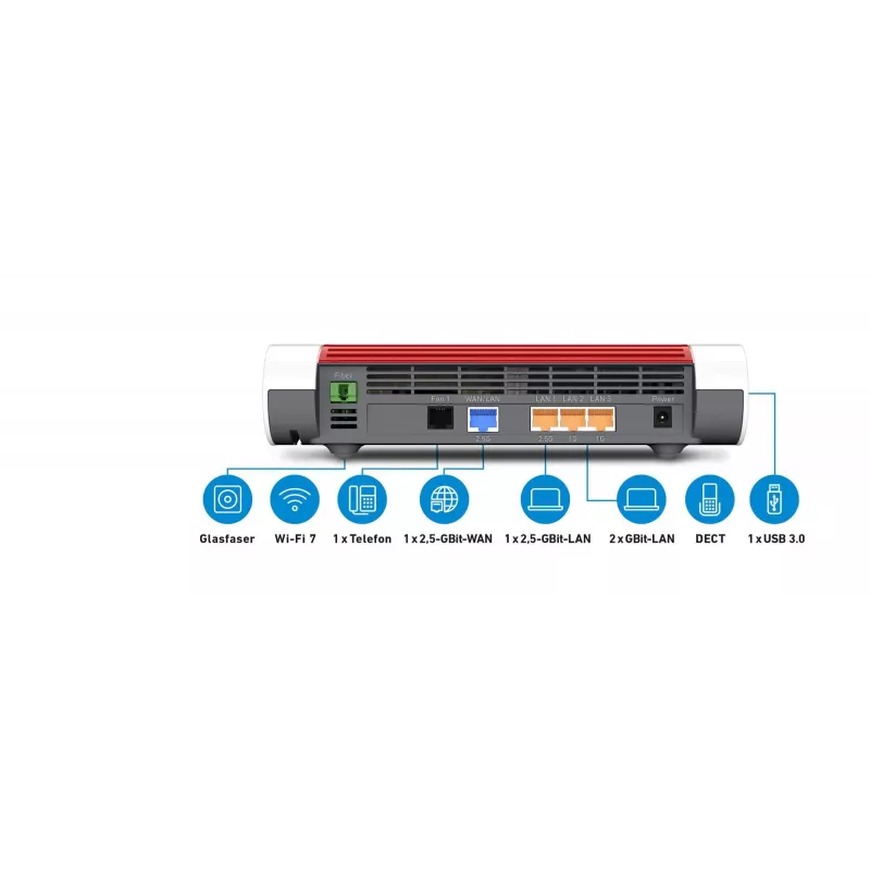 FRITZ!Box 5690 belaidis maršrutizatorius, 2.5 Gigabit Ethernet, dviejų juostų (2,4 GHz / 5 GHz), raudonas, baltas