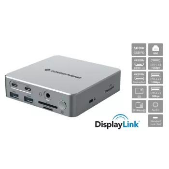 Docking stotelė Conceptronic DONN25G 15-in-1 USB 3.2 Gen 2 DisplayLink, 4K@60Hz, 100W PD