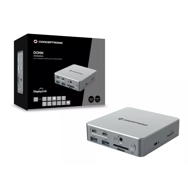 Docking stotelė Conceptronic DONN25G 15-in-1 USB 3.2 Gen 2 DisplayLink, 4K@60Hz, 100W PD