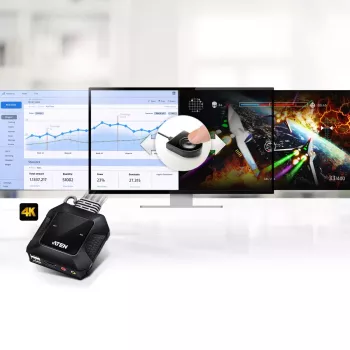 ATEN CS22H 2-portų USB 4K HDMI KVM jungiklis su nuotoliniu prievado parinkikliu