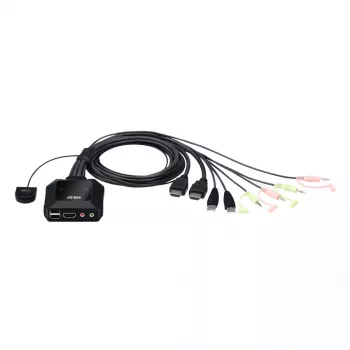ATEN CS22H 2-portų USB 4K HDMI KVM jungiklis su nuotoliniu prievado parinkikliu