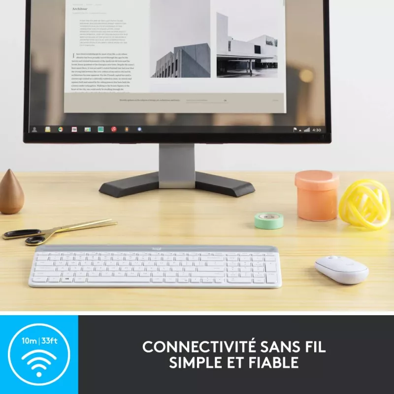 LOGITECH MK470 belaidis klaviatūros ir pelės rinkinys – Offwhite – AZERTY prancūzų