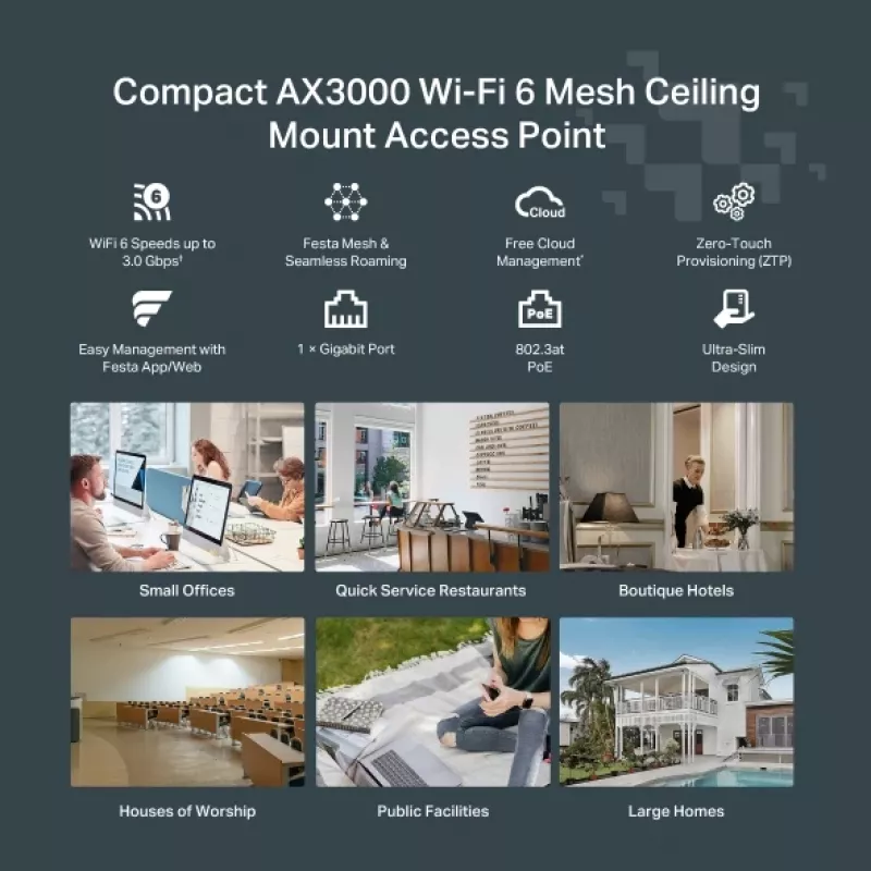TP-Link Festa F65 3000 Mbit/s belaidis prieigos taškas su WiFi 6 ir PoE
