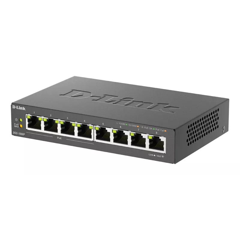 Nevaldomas jungiklis D-Link DGS-1008P/E, L2, 8 prievadų, PoE