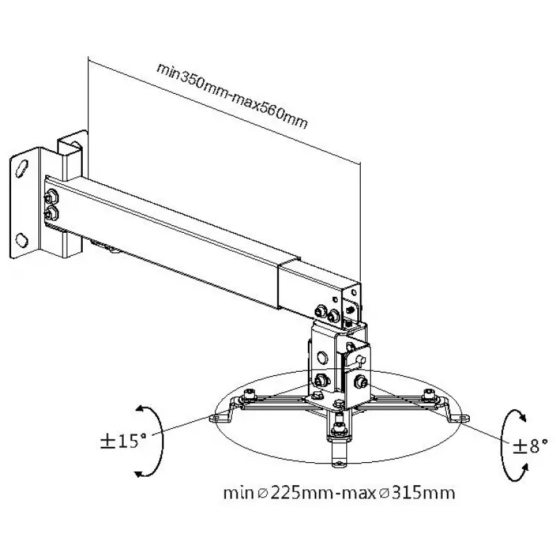 Equip projektuoriaus lubų/sienos laikiklis, juodas, sieninis, 20 kg, plienas, -8 - 8°, -15 - 15°