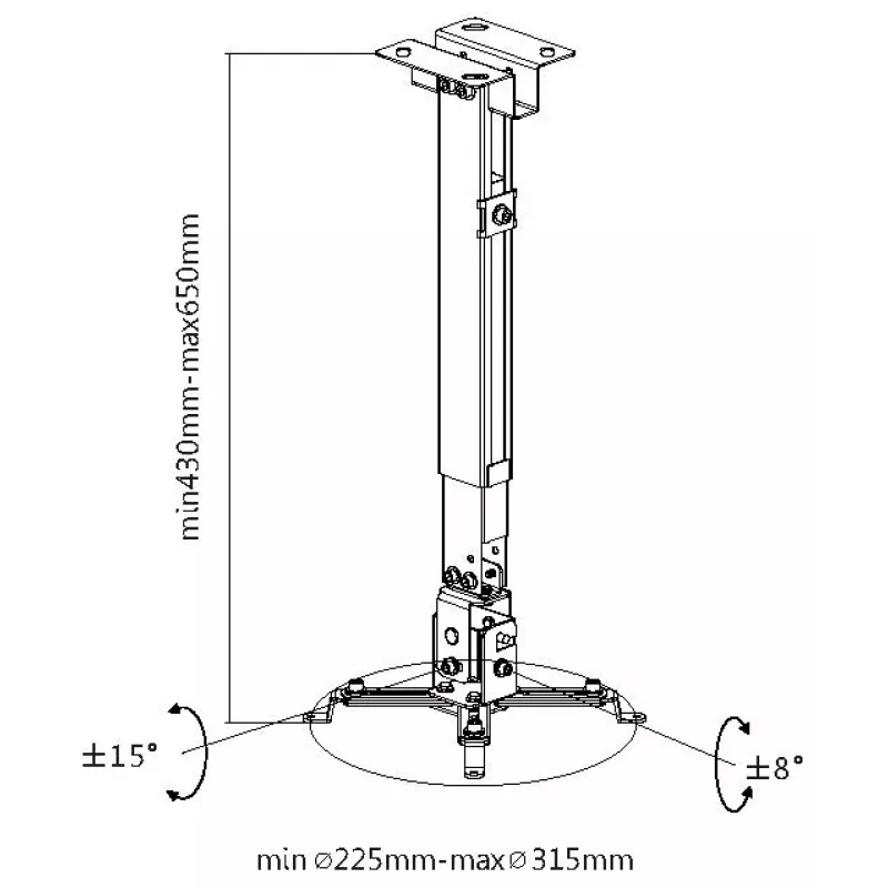 Equip projektuoriaus lubų/sienos laikiklis, juodas, sieninis, 20 kg, plienas, -8 - 8°, -15 - 15°