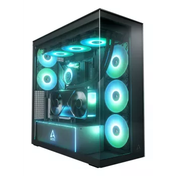 Korpusas ARCTIC Xtender VG (Mirror Black) Premium E-ATX su vertikaliu GPU montavimu