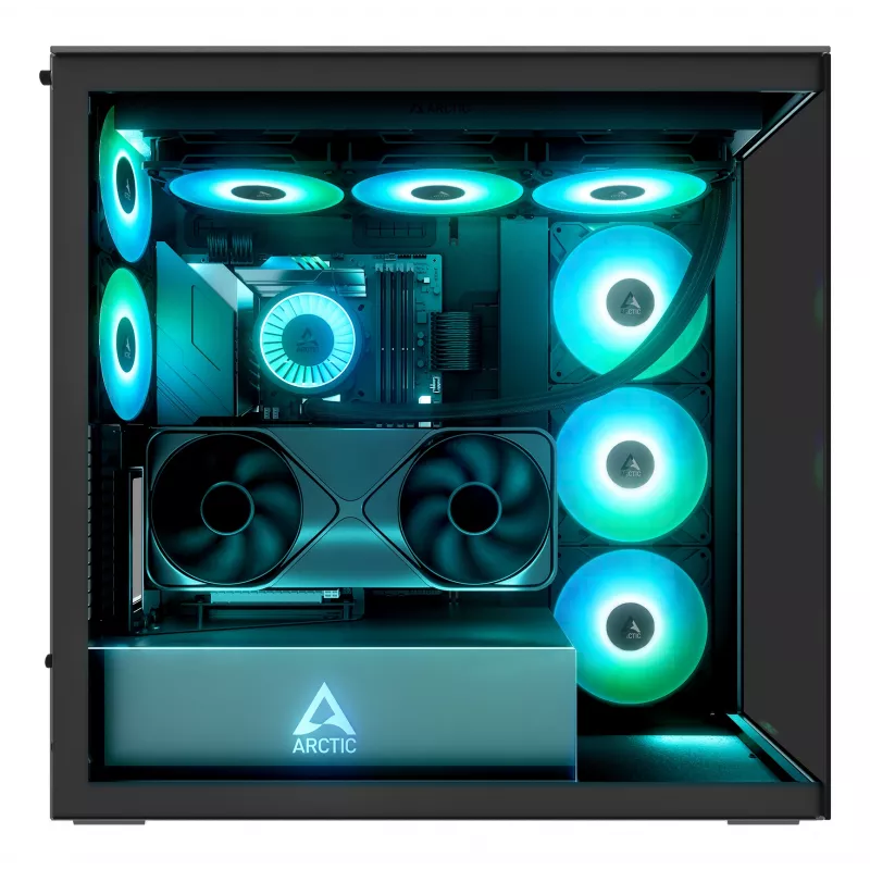 Korpusas ARCTIC Xtender VG (Mirror Black) Premium E-ATX su vertikaliu GPU montavimu