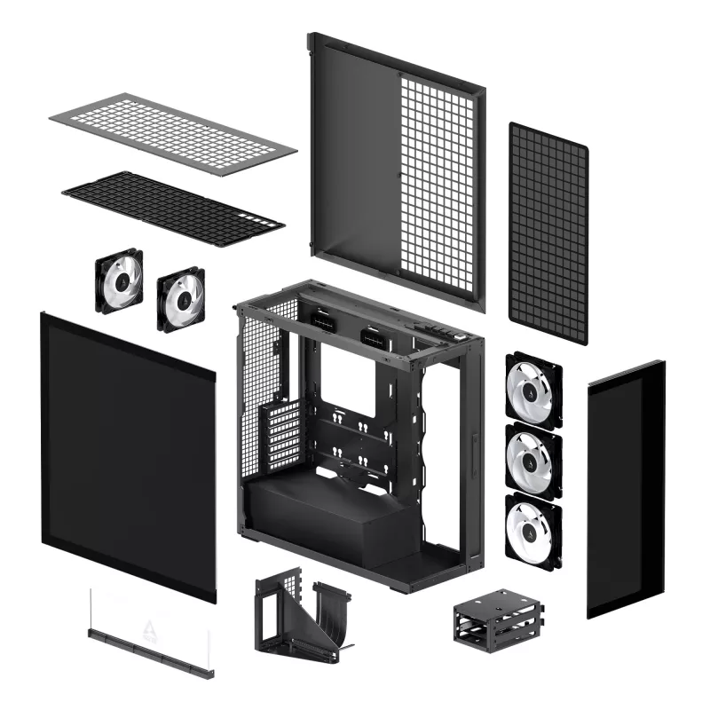Korpusas ARCTIC Xtender VG (Mirror Black) Premium E-ATX su vertikaliu GPU montavimu