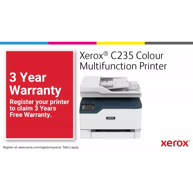 Xerox C235 spalvotas daugiafunkcis įrenginys A4, 22 ppm, belaidis, spausdinimas/kopijavimas/nuskaitymas/faksas, PS3, PCL5e/6, ADF, 2 padėklai, 251 lapas