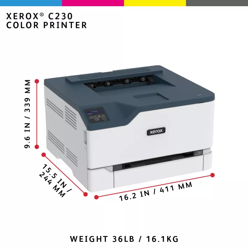Xerox C230 A4 22ppm belaidis spausdintuvas su dvipusiu spausdinimu, PS3, PCL5e/6, 2 padėklai, iš viso 251 lapas