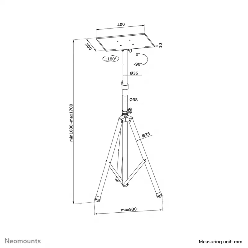Neomounts NS-FS200BLACK Grindinis stovas 10-32 colių, 15 kg, 75x75 mm, 100x100 mm, 1080-1780 mm
