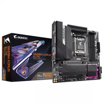 GIGABYTE B650M AORUS ELITE pagrindinė plokštė - AMD Ryzen 9000 procesoriams, 12+2+2 fazių VRM, iki 8000MHz DDR5, 1xPCIe 5.0 + 1xPCIe 4.0 M.2, 2.5GbE LAN, USB 3.2 Gen 2x2