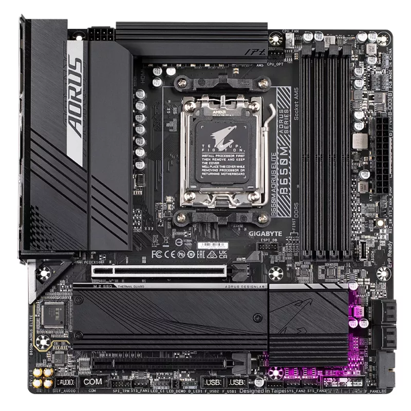 GIGABYTE B650M AORUS ELITE pagrindinė plokštė - AMD Ryzen 9000 procesoriams, 12+2+2 fazių VRM, iki 8000MHz DDR5, 1xPCIe 5.0 + 1xPCIe 4.0 M.2, 2.5GbE LAN, USB 3.2 Gen 2x2