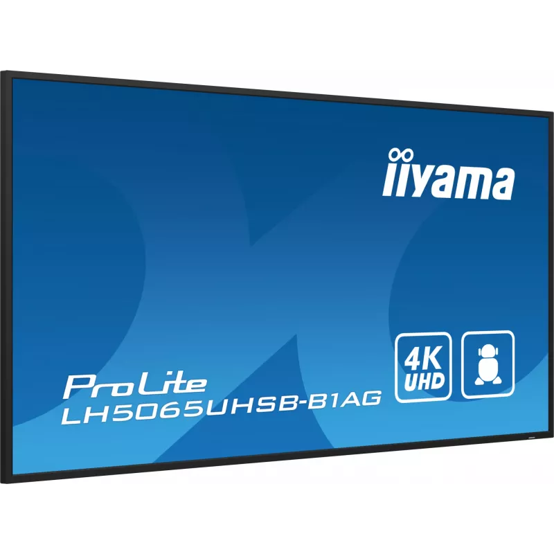 IIYAMA LH5065UHSB-B1AG skaitmeninės reklamos ekranas, 125,7 cm (49,5 colio), LCD, Wi-Fi, 800 cd/m², 4K Ultra HD, juodas, su integruotu procesoriumi, Android 11, 24/7