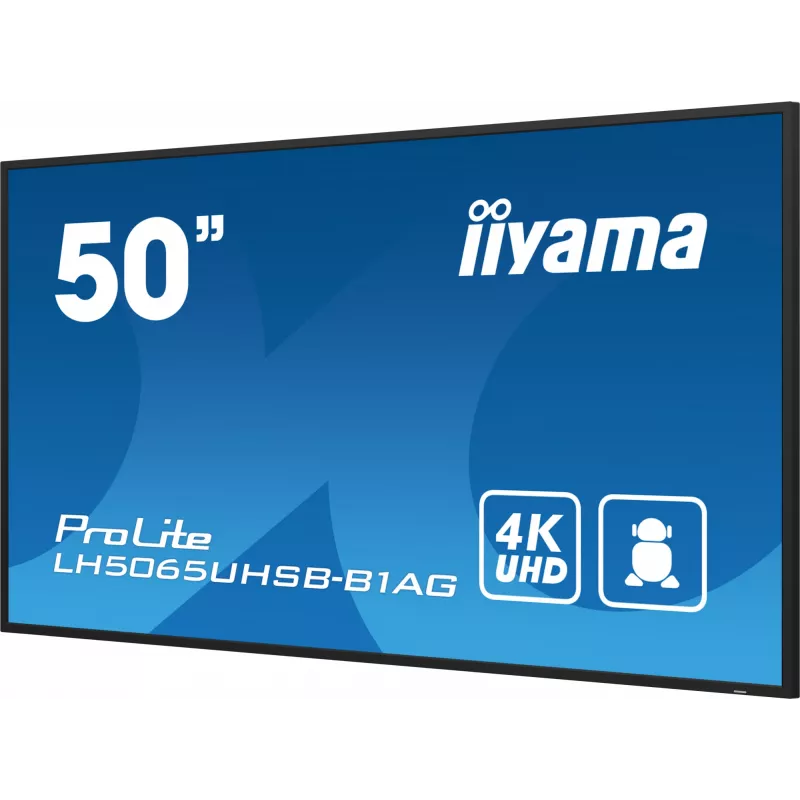 IIYAMA LH5065UHSB-B1AG skaitmeninės reklamos ekranas, 125,7 cm (49,5 colio), LCD, Wi-Fi, 800 cd/m², 4K Ultra HD, juodas, su integruotu procesoriumi, Android 11, 24/7