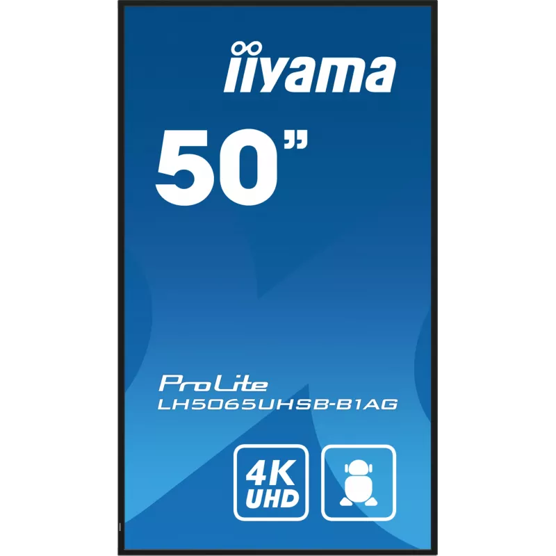IIYAMA LH5065UHSB-B1AG skaitmeninės reklamos ekranas, 125,7 cm (49,5 colio), LCD, Wi-Fi, 800 cd/m², 4K Ultra HD, juodas, su integruotu procesoriumi, Android 11, 24/7