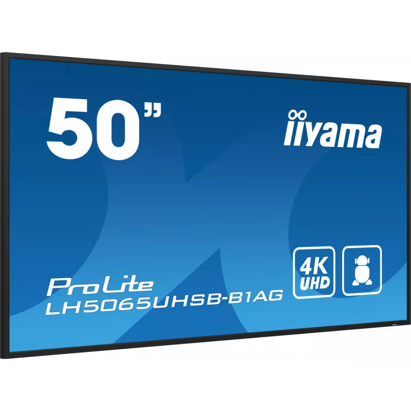 IIYAMA LH5065UHSB-B1AG skaitmeninės reklamos ekranas, 125,7 cm (49,5 colio), LCD, Wi-Fi, 800 cd/m², 4K Ultra HD, juodas, su integruotu procesoriumi, Android 11, 24/7