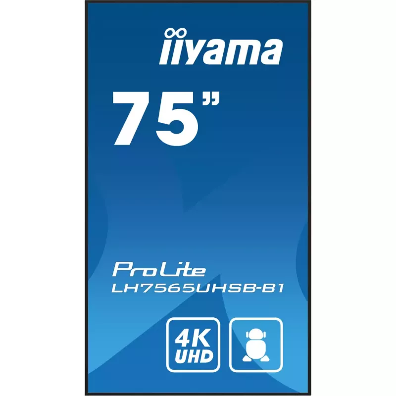 „iiyama LH7565UHSB-B1“ reklaminis ekranas su kiosko dizainu 189,2 cm (74,5 col.) LED Wi-Fi 800 cd/m² 4K Ultra HD juodas su integruotu procesoriumi Android 11 24/7