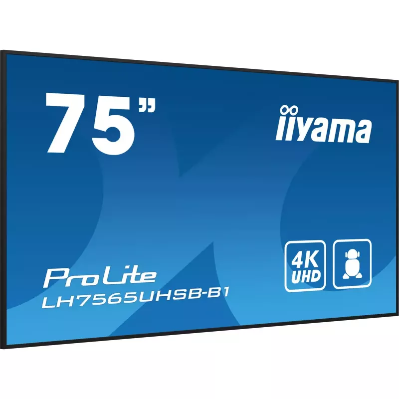„iiyama LH7565UHSB-B1“ reklaminis ekranas su kiosko dizainu 189,2 cm (74,5 col.) LED Wi-Fi 800 cd/m² 4K Ultra HD juodas su integruotu procesoriumi Android 11 24/7