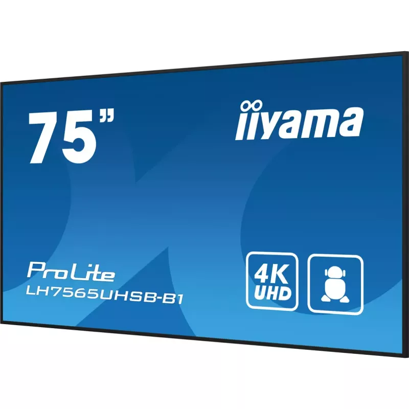 „iiyama LH7565UHSB-B1“ reklaminis ekranas su kiosko dizainu 189,2 cm (74,5 col.) LED Wi-Fi 800 cd/m² 4K Ultra HD juodas su integruotu procesoriumi Android 11 24/7