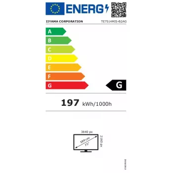 iiyama PROLITE TE7514MIS-B2AG Kiosko dizainas 190,5 cm (75 colių) LCD Wi-Fi 435 cd/m² 4K Ultra HD Juoda Liečiamasis ekranas Integruotas procesorius Android 24/7