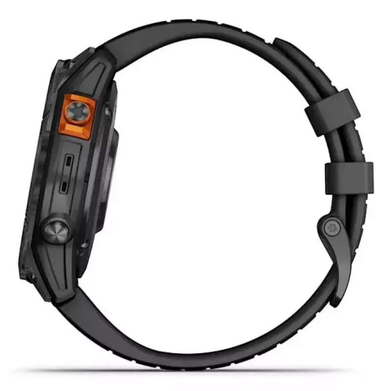 Išmanusis laikrodis GARMIN fēnix 7 Pro Solar Edition — 47 mm korpusas, 1,3 colio MIP jutiklinis ekranas, 32 GB, GPS, Wi‑Fi, Bluetooth, juodas silikoninis dirželis