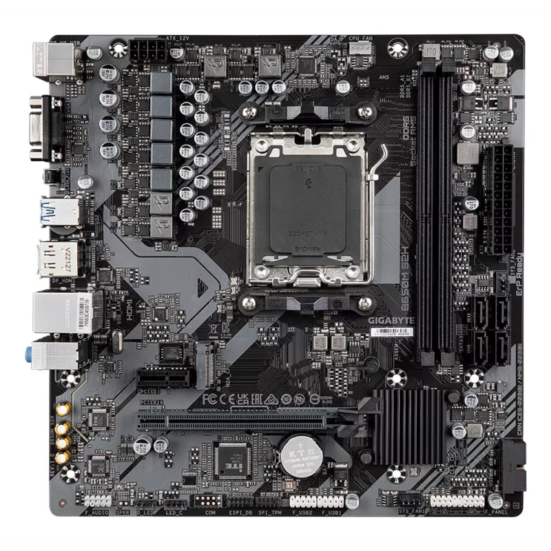 GIGABYTE B650M S2H pagrindinė plokštė – AMD Ryzen 9000 serijos procesoriams, 5+2+2 VRM fazės, DDR5 iki 6400 MHz (OC), 1xPCIe 4.0 M.2, GbE LAN, USB 3.2 Gen 1