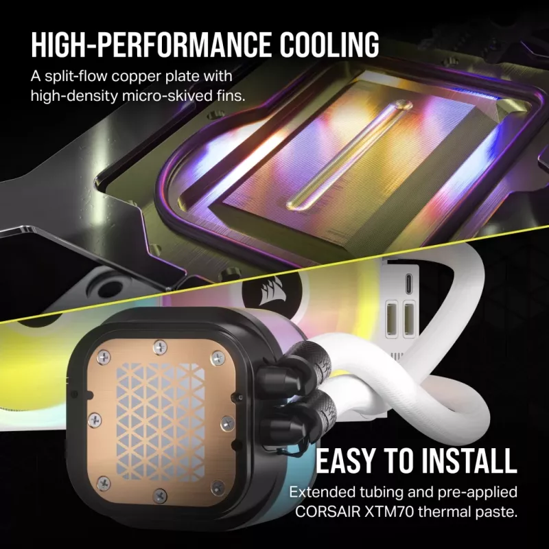 CORSAIR CPU aušintuvas - Icue Link H100I RGB AIO skystinis aušintuvas - Baltas