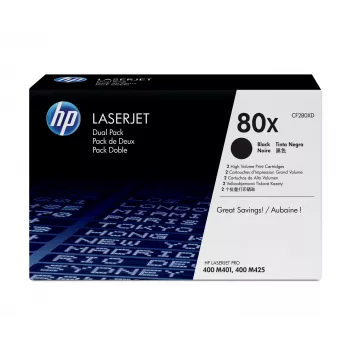 HP 80X 2 vnt didelės išeigos juodi originalūs LaserJet tonerio kasetės