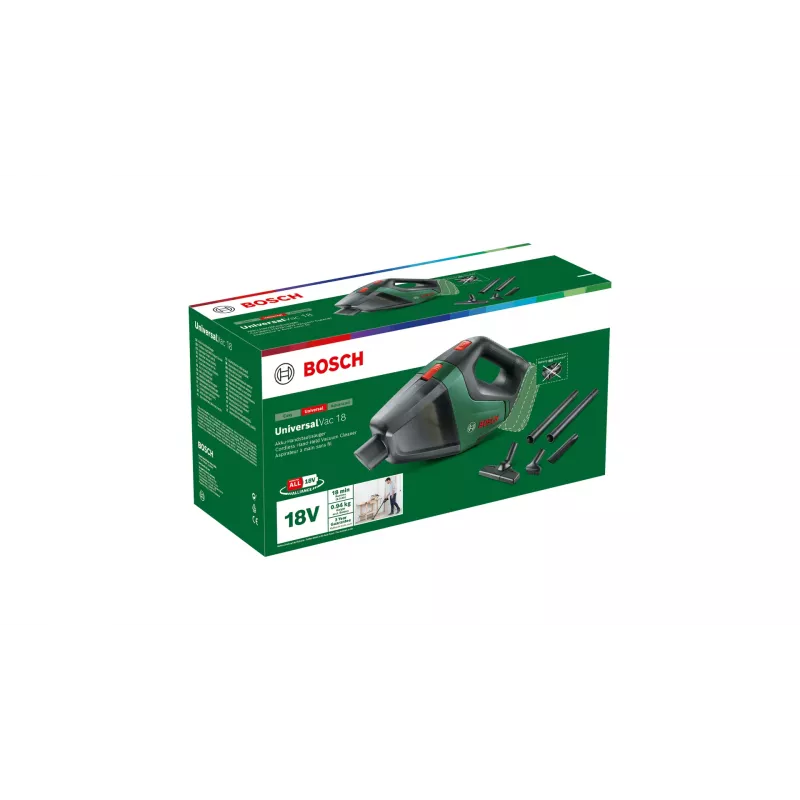 Bosch UniversalVac 18 2-in-1 lazdelinis siurblys su akumuliatoriumi, sausam valymui, be maišelio, juoda, žalia