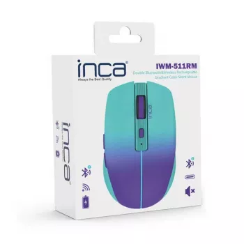 INCA IWM-511RM belaidė pelė – RF + Bluetooth + USB Type-C, 1600 DPI, 6 mygtukai, žalia-violetinė