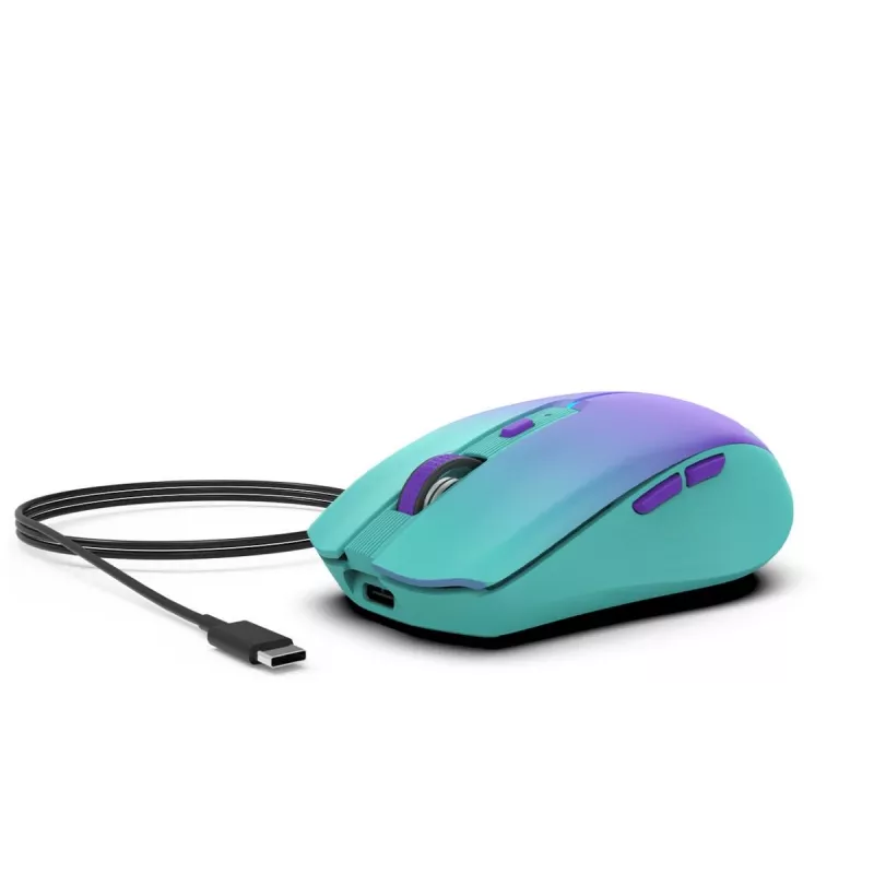 INCA IWM-511RM belaidė pelė – RF + Bluetooth + USB Type-C, 1600 DPI, 6 mygtukai, žalia-violetinė