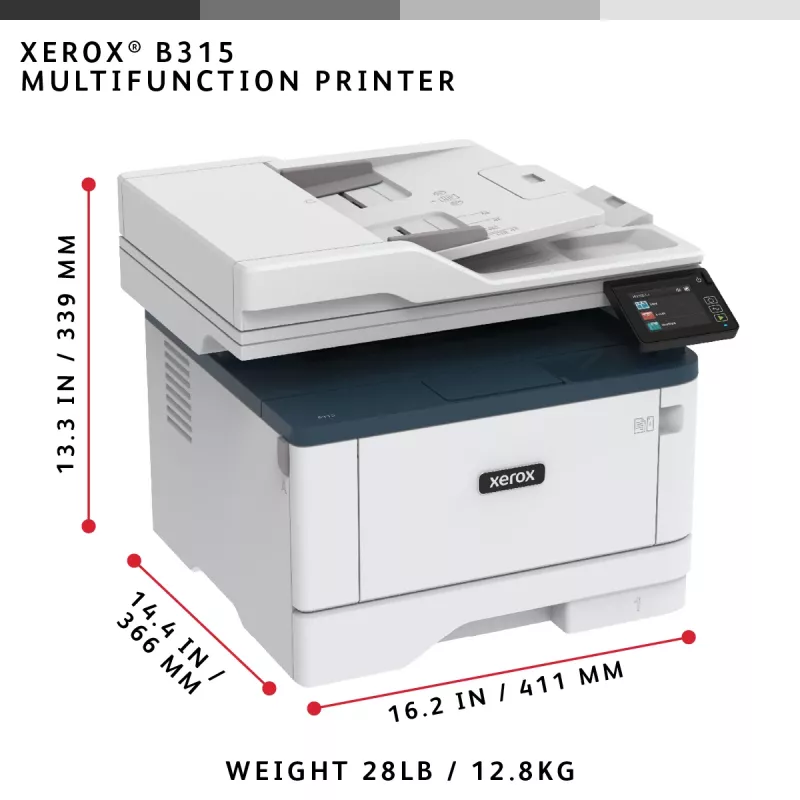 Xerox B315 A4 daugiafunkcis įrenginys 40ppm belaidis dvipusis kopijavimas/spausdinimas/nuskaitymas/faksas PS3 PCL5e/6 2 padėklai 350 lapų