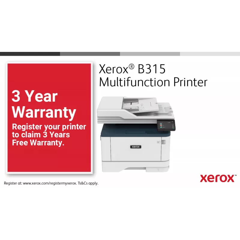 Xerox B315 A4 daugiafunkcis įrenginys 40ppm belaidis dvipusis kopijavimas/spausdinimas/nuskaitymas/faksas PS3 PCL5e/6 2 padėklai 350 lapų