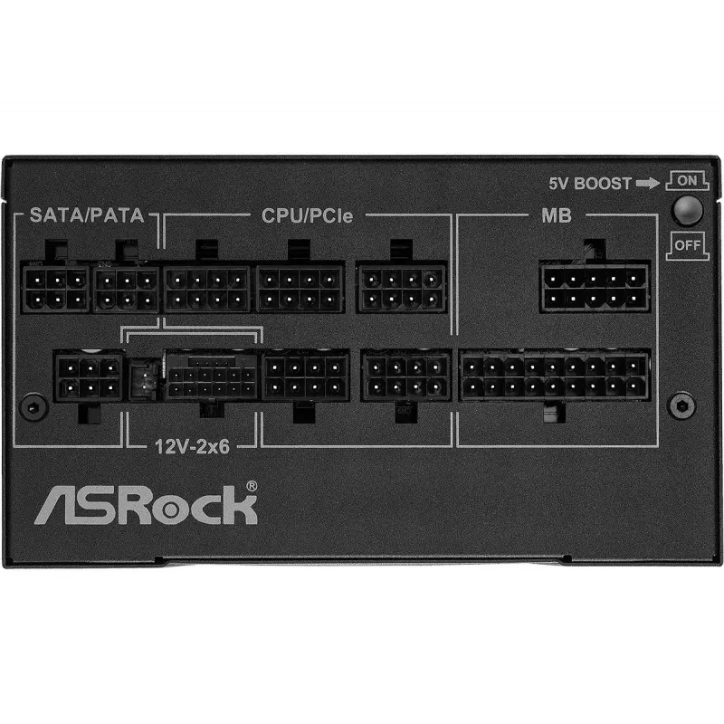 ASRock Phantom Gaming PG-1000G 750 W maitinimo blokas, ATX 20+4 pin, 80 PLUS Gold, 135 mm ventiliatorius, visiškai modulinis, juodas