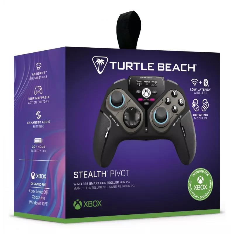 Turtle Beach Stealth Pivot belaidis išmanusis žaidimų valdiklis su besisukančiais moduliais, ekrano skydeliu, Hall efekt lazdelėmis, perprogramuojamais mygtukais, skirtas Windows PC, Xbox Series X/S ir Xbox One
