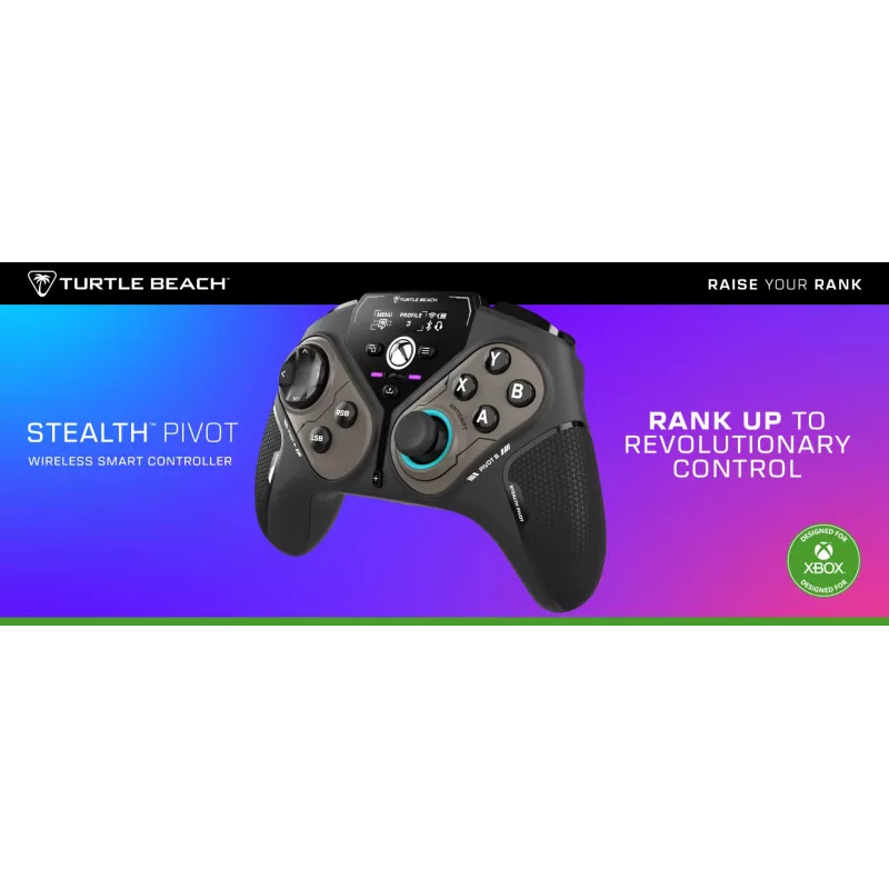 Turtle Beach Stealth Pivot belaidis išmanusis žaidimų valdiklis su besisukančiais moduliais, ekrano skydeliu, Hall efekt lazdelėmis, perprogramuojamais mygtukais, skirtas Windows PC, Xbox Series X/S ir Xbox One