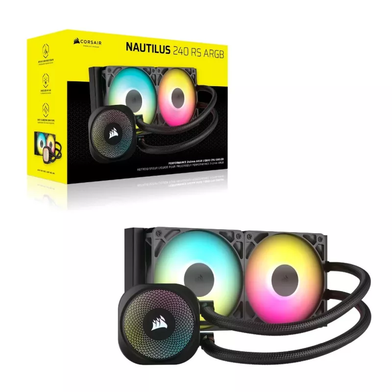 CORSAIR Nautilus 240 Rs ARGB skysčio aušintuvas procesoriui, viskas viename, juodas