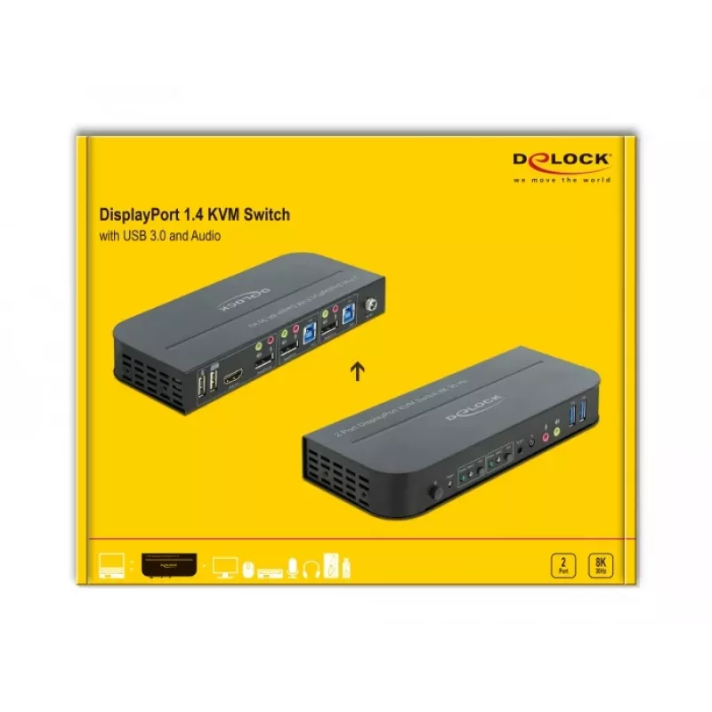 DELOCK DisplayPort 1.4 KVM jungiklis 8K 30Hz USB 3.0 + garsas