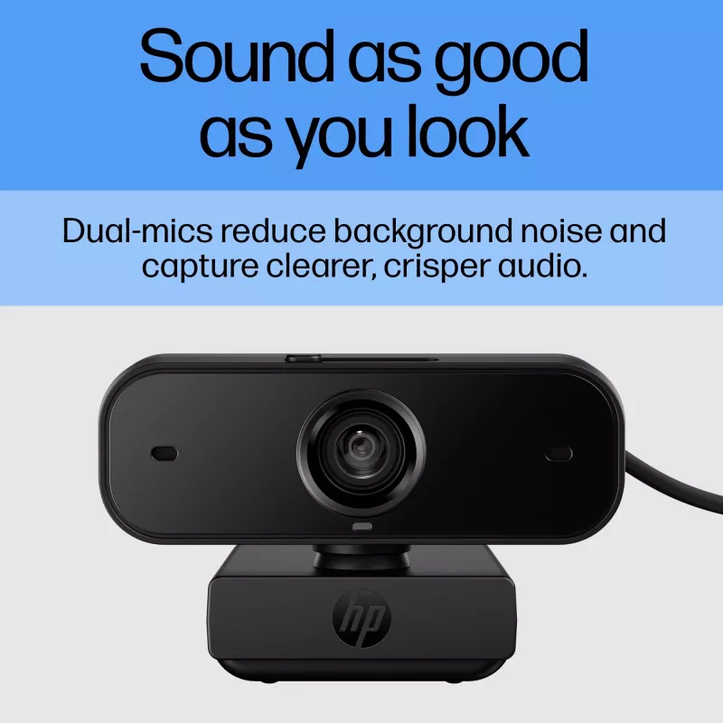 HP 435 FHD Webcam, 2 MP, 1920 x 1080 pikselių, Full HD, 30 kadrų per sekundę, automatinis fokusavimas, privatumo užsklanda, USB-A