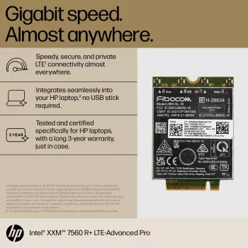 HP XMM 7560 R+ LTE-Advanced Pro WWAN modulis, verslui, Kinija, -20 - 65 °C, -40 - 85 °C, Windows 10, Windows 11, 42 mm