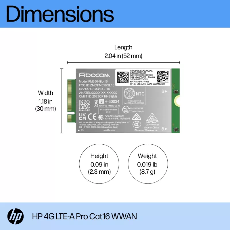 HP 4G LTE-A Pro Cat16 WWAN adapteris vidiniam nešiojamiesiems kompiuteriams