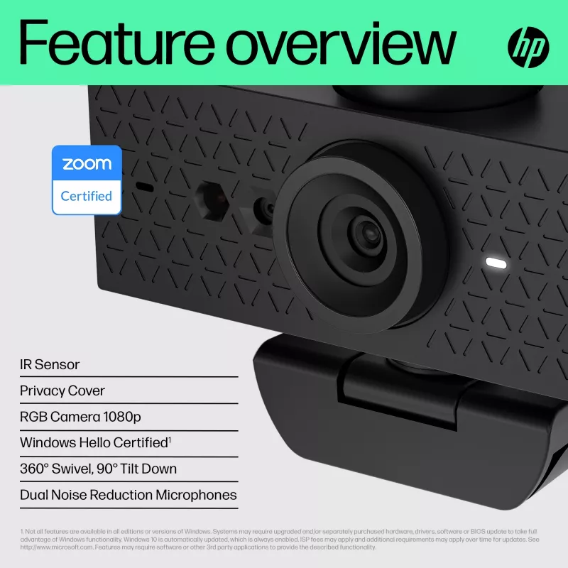 HP 620 FHD internetinė kamera, 4 MP, 1920 x 1080 pikselių, Full HD, 60 kadrų/s, 720p, 1080p, 5x