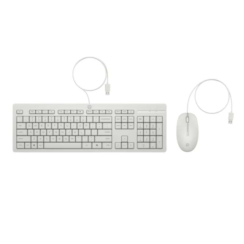 HP 225 laidinis pelės ir klaviatūros rinkinys, pilno dydžio (100%), laidinis, USB, baltas, pelė įtraukta