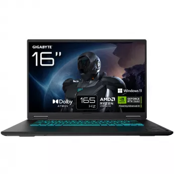 Nešiojamas kompiuteris GIGABYTE GAMING A16 3WHK3DE894SH, AMD Ryzen™ 7 260, 16 inch, WUXGA, 16 GB DDR5, 1 TB SSD, NVIDIA GeForce RTX 5070, Wi-Fi 6E, Windows 11 Home, juodas
